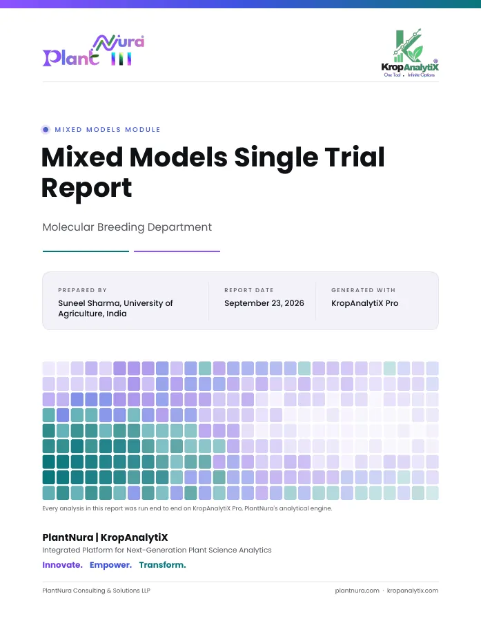Sample report cover: Mixed Models Single Trial Report